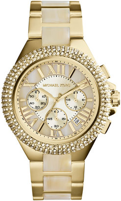 Michael Kors Mid-Size Golden Stainless Steel/Horn Camille Chronograph Glitz Watch