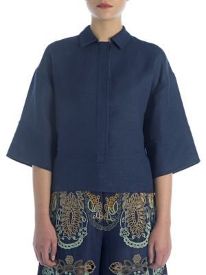 Valentino Collared Wide-Sleeve Top