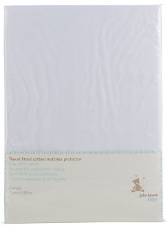 John Lewis 7733 John Lewis Baby's Tencel Fitted Cotbed Mattress Protector, H140 x W70cm, White