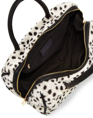 Adrienne Landau Snow Leopard Faux-Fur Satchel Bag, White