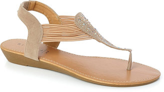 Nude Sparkle Toe Post Low Wedge Sandals