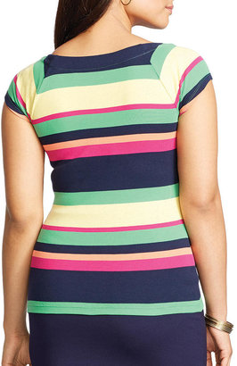 Lauren Ralph Lauren Plus Multi-Striped Ballet-Neck Shirt