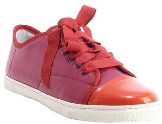Lanvin fuschia and red leather cap toe sneakers