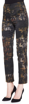 Donna Karan Slim Abstract Printed Pants, Black/Multi