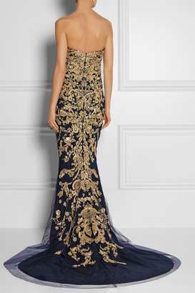 Marchesa Embellished tulle and silk-satin fishtail gown
