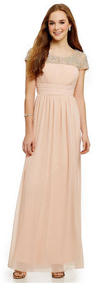 Jodi Kristopher Cap-Sleeve Illusion Embellished Dress