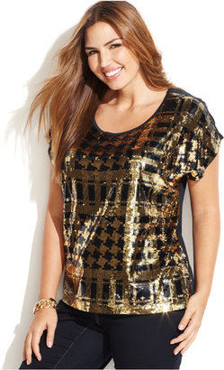 MICHAEL Michael Kors Size Printed Sequined Top