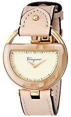 Ferragamo Women's FG5070014 Diamond-Accented Stainless Steel Watch with Beige Leather Band