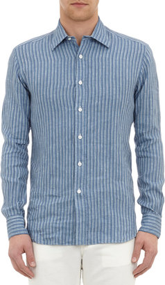 Salvatore Piccolo Striped Linen Button-Front Shirt