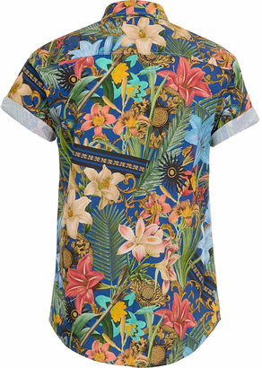 Topman Blue Tropical Print Short Sleeve shirt