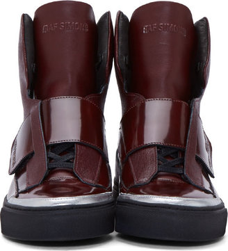 Raf Simons Sterling Ruby Burgundy Patent & Etched Leather High-Top Sneakers