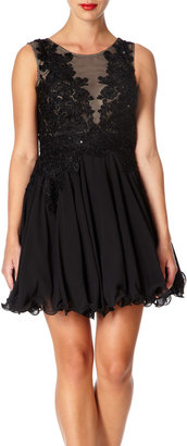 RAVEN - Black prom dress with fish net overlay