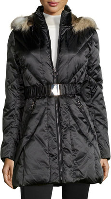 Laundry by Shelli Segal Hooded Satin Down Jacket, Black