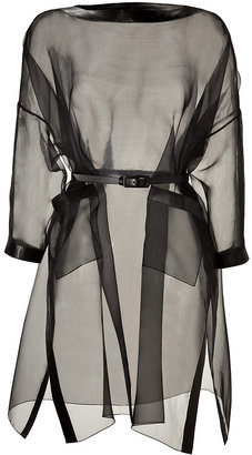 Valentino Black Silk Organza Belted Dress with Leather Trim