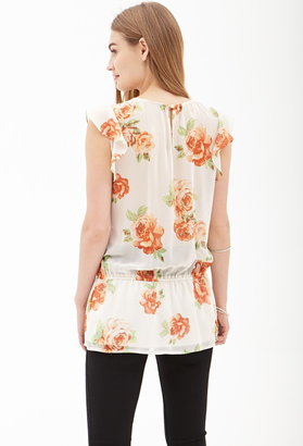 Forever 21 Ruffled Floral Chiffon Blouse