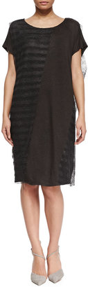 Marina Rinaldi Onda Short-Sleeve Open-Weave & Jersey Combo Dress, Women's