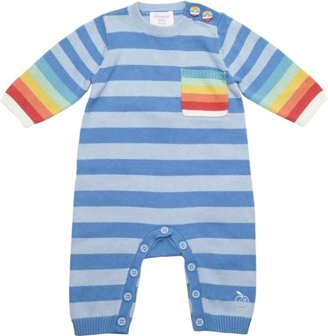 Bonnie Baby Striped Coverall with Rainbow Trim-Blue