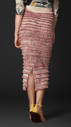 Burberry Hand-Painted Layered Fringe Pencil Skirt