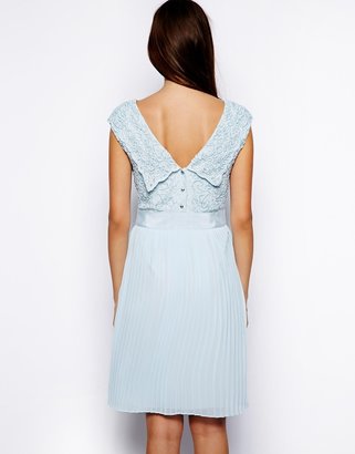 Ted Baker Pleated Short Dress with Lace Detail