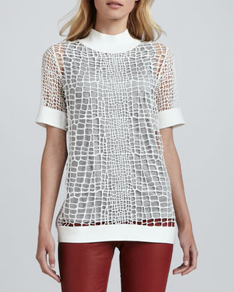 Robert Rodriguez Croc-Patterned Open-Knit Pullover