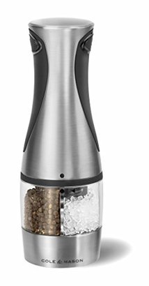 Cole & Mason H946820 Kew 2 in 1 Brushed Chrome and Acrylic Electronic Salt and Pepper Mill, Silver