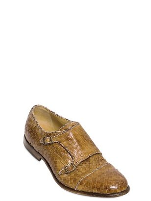 Hand-Woven Leather Monk Strap Shoes