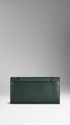 Burberry Contrast Trim Leather Continental Wallet