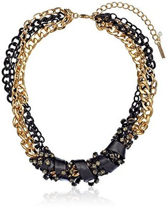 Steve Madden Black and Gold" Faux Leather-Wrapped Necklace