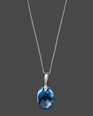 Bloomingdale's Diamond And Blue Topaz Pendant In 14K White Gold, 16