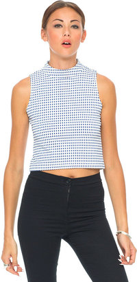 Motel Rocks Motel Bianca Check Turtleneck Top in Blue and White