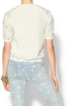 Rebecca Taylor Embroidered Floral Short Sleeve Top