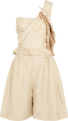 Chloé One-shoulder silk-blend and linen-blend playsuit