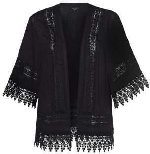 New Look Petite Black Crochet Hem Kimono