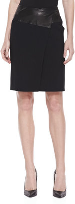 Halston Leather-Waist Pencil Skirt