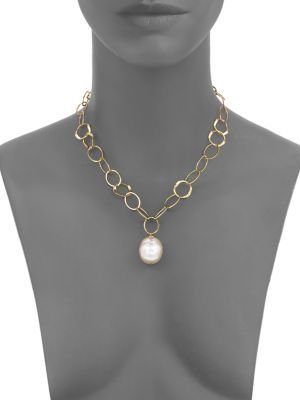 Majorica 22MM White Baroque Pearl Mixed-Link Pendant Necklace