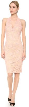 Reem Acra Re-embroidered Lace Plunge Front Halter Dress