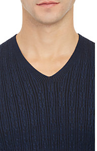 John Varvatos Men's Cable-Knit Sweater-BLUE