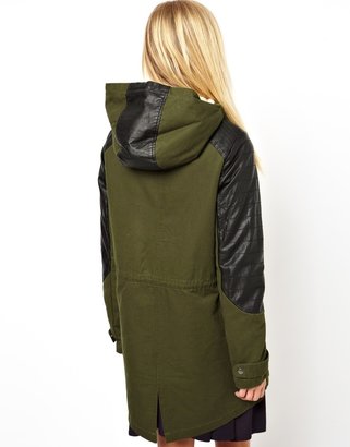 ASOS Parka With Detachable Faux Fur Lining & Quilt Detail Sleeve