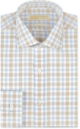 MICHAEL Michael Kors Non-Iron Brown and Blue Check Dress Shirt