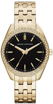 Armani Exchange Black Dial and Gold IP Plated Bracelet Ladies Watch