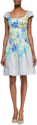 Kay Unger New York Cap-Sleeve Floral-Print Cocktail Dress