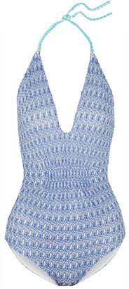 Missoni Diamantino Rilievo crochet-knit halterneck swimsuit