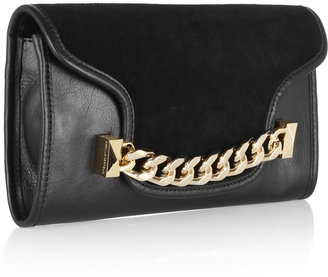 Karl Lagerfeld Paris K/Chain embellished leather and suede clutch