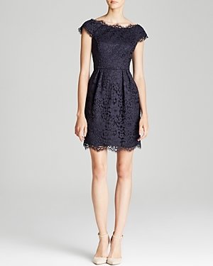 Shoshanna Dress - Ceclie Scallop Neck Cap Sleeve Lace Fit and Flare