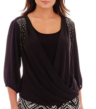 JCPenney Alyx 3/4-Sleeve Studded Crossover Layered Top - Plus