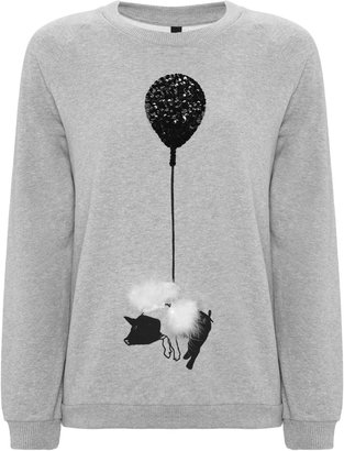 Mother of Pearl Grey Pig On Balloon Sweatshirt