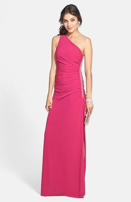 Laundry by Shelli Segal Beaded Panel One-Shoulder Jersey Gown
