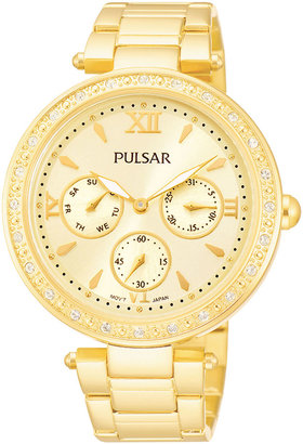 Pulsar Womens Gold-Tone Crystal-Accent Boyfriend Watch PP6106