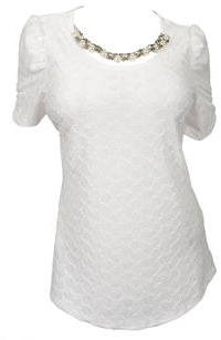 eVogues Apparel Plus size Sheer Scoop Neck Tunic Top /w Pearl Necklace White