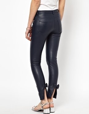 House of Holland Leather Trousers with Bow Back - Navy